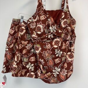 Lands End Tankini Top and Skort Rust Paisley Floral Print Women's Sz. 20W NEW